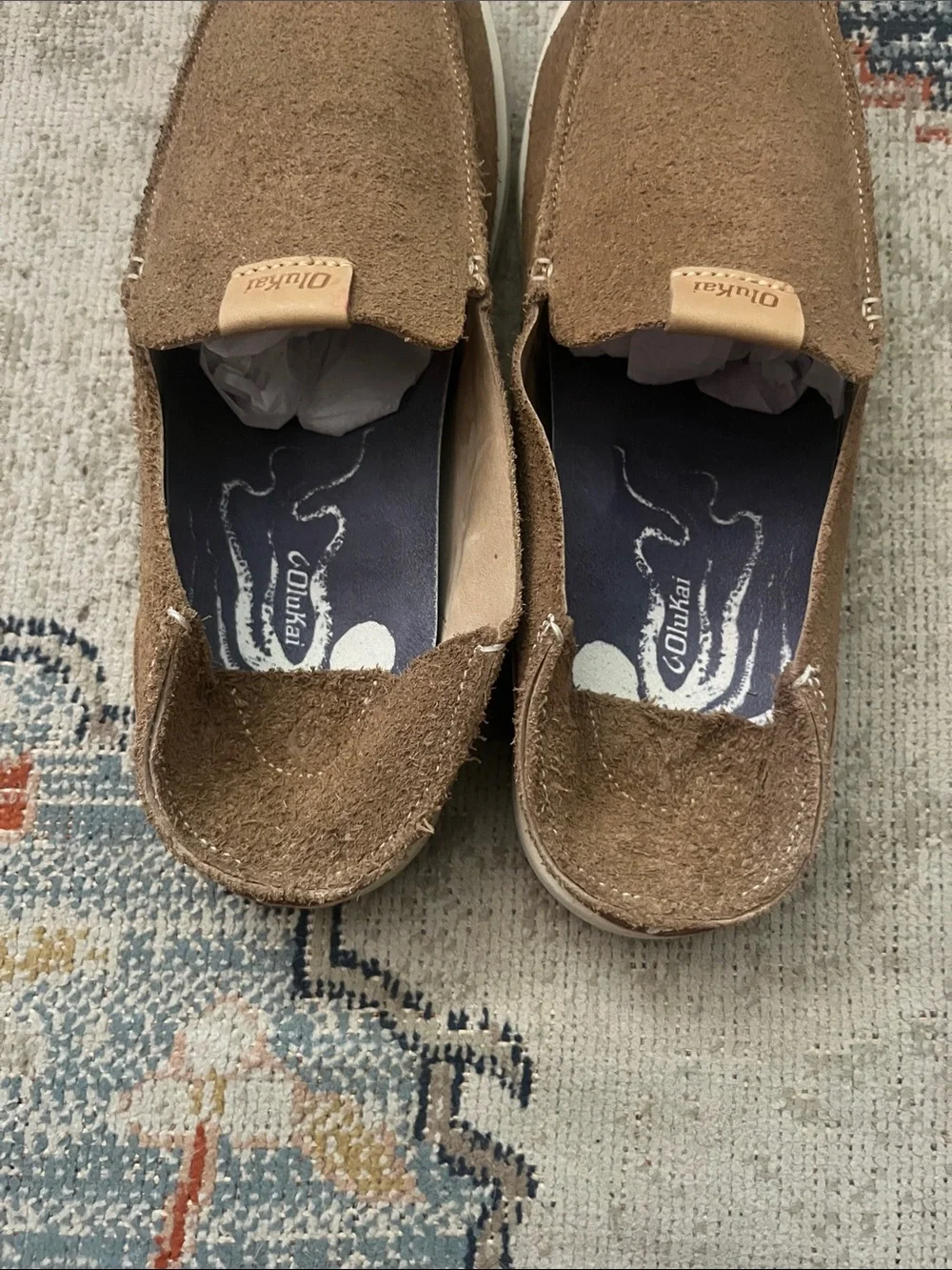 OluKai Nalukai Kala Men's 10.5 Tan Suede Leather Slip On Loafers Drop-In Heel